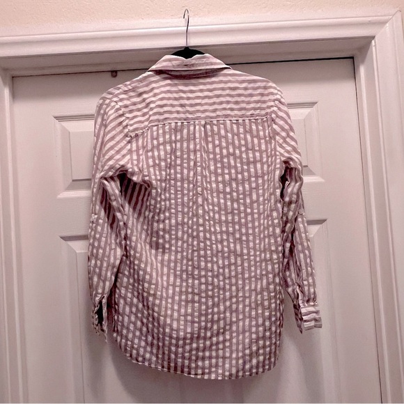 Flawless Women’s Long Sleeve Button Up Beige White Striped Cotton Shirt Size M - Picture 3 of 4